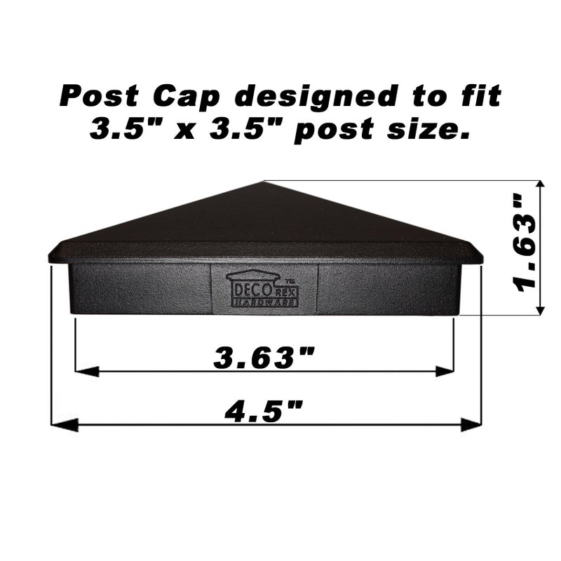 Decorex Hardware 3.5" x 3.5" Heavy Duty Aluminium Pyramid Post Cap for True/Actual 3.5" x 3.5" Wood Posts - Black (Works ONLY with Actual 3.5" x 3.5" Posts. Will NOT Work with Actual 4" x 4" Posts) - Image 4